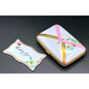 Authentic Limoges Envelope Trinket Box “Thinking of You” Plaque Hand Painted